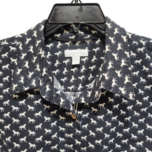 Charter Club Shirt Women's Size L Navy Horse Print Button Down - Picture 12 of 16